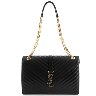 Saint Laurent Classic Monogram Envelope Satchel Matelasse Chevron Leather Large