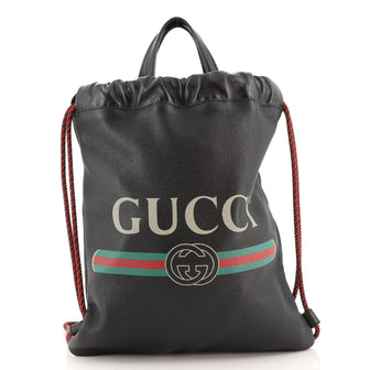 Gucci Logo Drawstring Backpack Printed Leather Medium