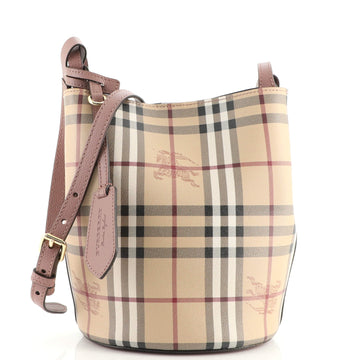 Burberry Lorne Bucket Bag Haymarket Coated Canvas Small