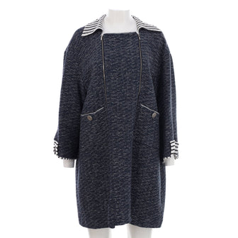 Chanel Women's Double Zipper Striped Collar Coat Tweed