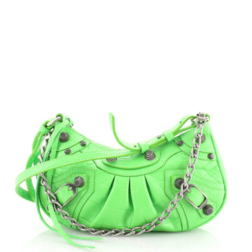 Balenciaga Le Cagole Giant Studs Shoulder Bag Crocodile Embossed Leather Mini