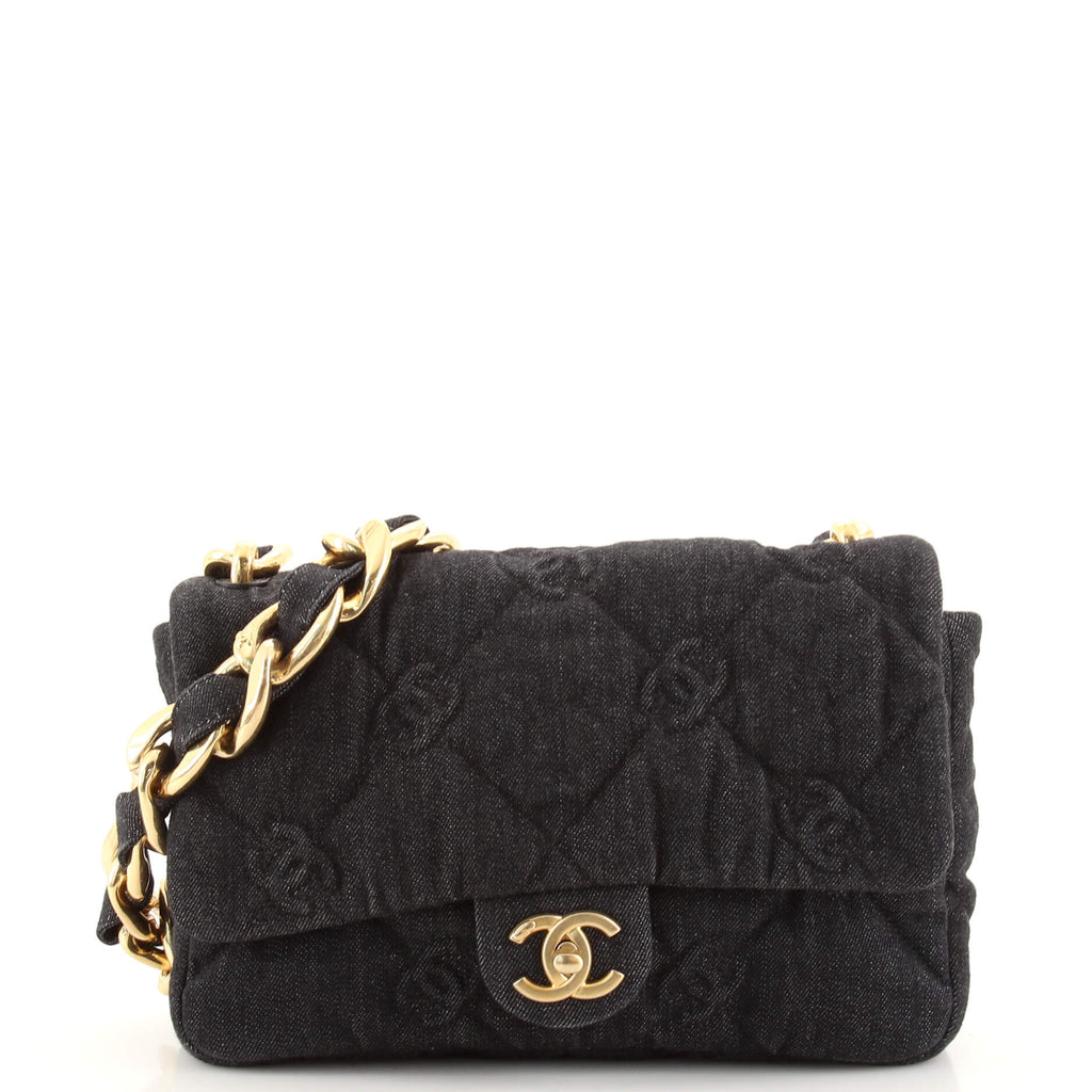 Chanel Funky Town Flap Bag CC Embossed Quilted Denim Medium Black 1907531
