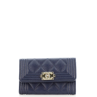 Chanel Boy Flap Card Case Quilted Caviar