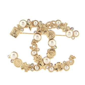 Chanel CC Charms Brooch Metal with Faux Pearls and Crystals