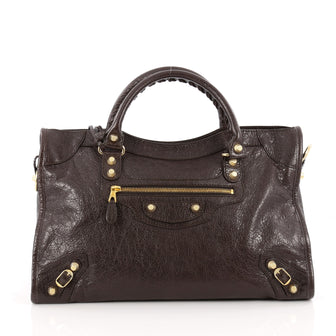 Balenciaga City Giant Studs Handbag Leather Medium Brown