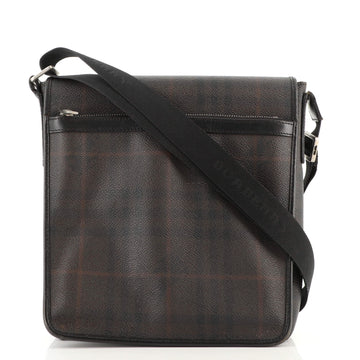 Burberry Front Zip Flap Messenger Bag Smoked Check Canvas Small