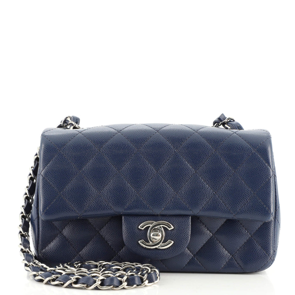 Chanel Classic Single Flap Bag Quilted Caviar Mini Blue 1669591