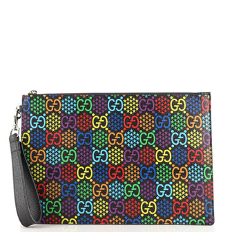Gucci Wristlet Zip Pouch Psychedelic Print GG Coated Canvas Medium
