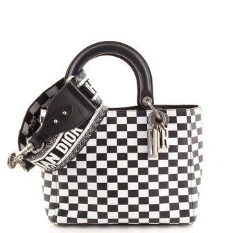 Christian Dior Lady Dior Bag Check Print Leather Medium