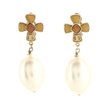 Chanel CC Cross Teardrop Clip-On Earrings Metal with Gripoix and Faux Pearls