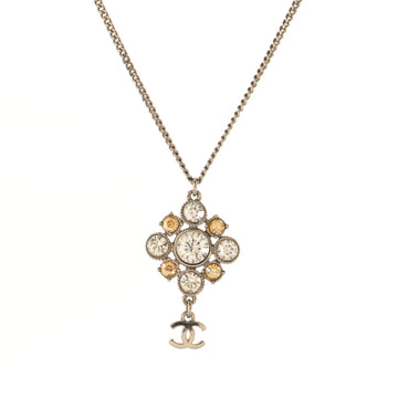 Chanel CC Flower Drop Pendant Necklace Metal with Crystal