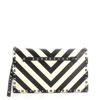 Valentino 1973 Rockstud Flap Clutch Striped Leather
