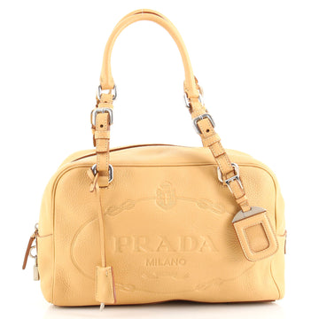 Prada Embossed Logo Bauletto Bag Vitello Daino Medium