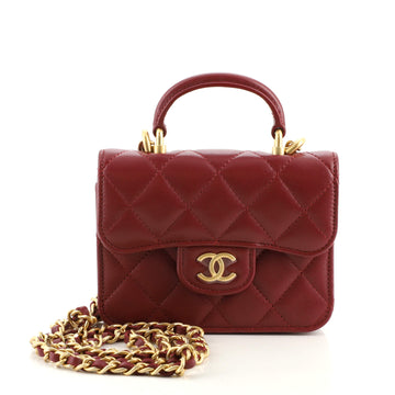 Chanel Top Handle Flap Coin Purse with Chain Quilted Lambskin