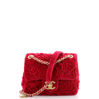 Chanel Square Classic Single Flap Bag Camellia Velvet Mini