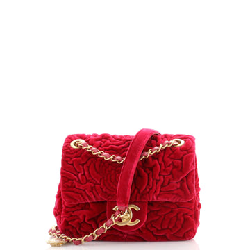 Chanel Square Classic Single Flap Bag Camellia Velvet Mini