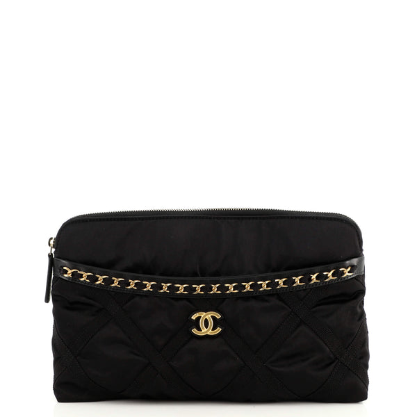 Chanel Nylon Grosgrain Lifestyle Pouch with Foldable Tote Bag