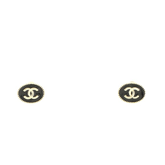 Chanel CC Round Stud Earrings Metal and Enamel