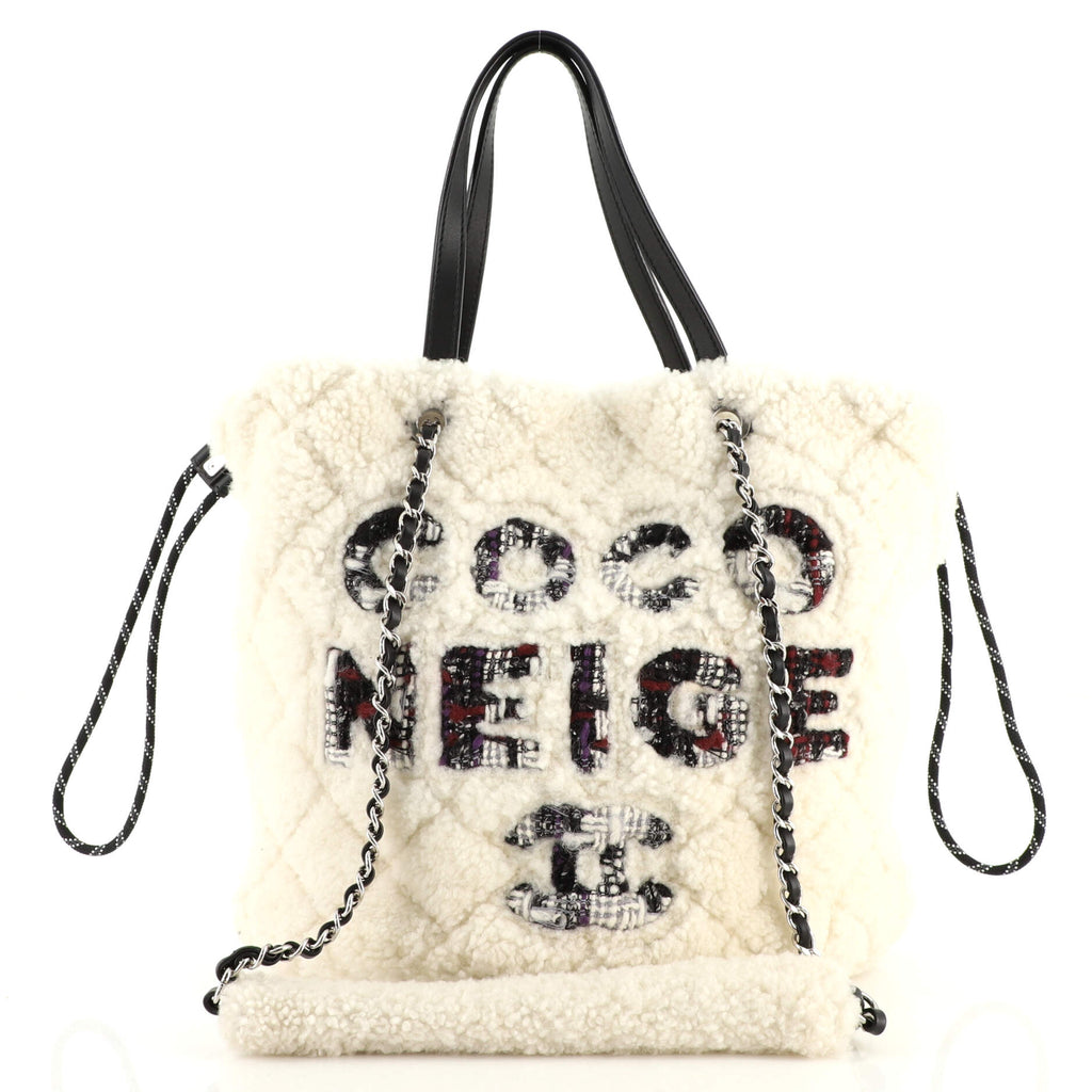 Chanel Coco Neige Shopping Tote Quilted Shearling Small Neutral 166997303