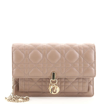 Christian Dior Lady Dior Chain Pouch Front Dior Charm Cannage Quilt Lambskin