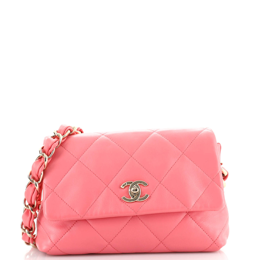 Chanel Logo Chain Strap Flap Bag Quilted Lambskin Small Pink 16699730