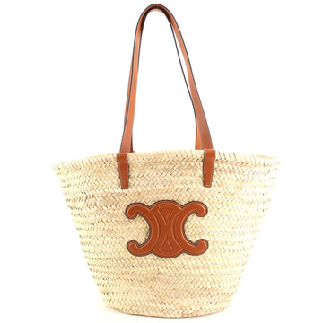 Celine Triomphe Classic Panier Basket Tote Raffia with Leather Large