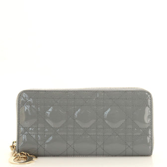 Christian Dior Lady Dior Zip Around Wallet Cannage Quilt Patent Long