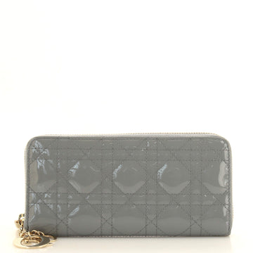 Christian Dior Lady Dior Zip Around Wallet Cannage Quilt Patent Long