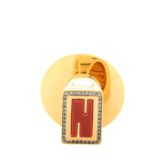Fendi Adhesive Baguette FF Phone Ring Metal and Enamel with Crystals