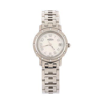 Hermes Clipper Quartz Watch Stainless Steel with Mother of Pearl and Diamond Bezel 23