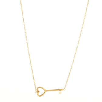 Tiffany & Co. Heart Key Bar Pendant Necklace 18K Yellow Gold