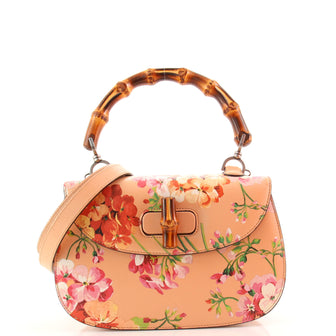 Gucci Bamboo Top Handle Bag Blooms Print Leather Small