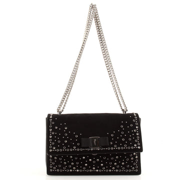 Salvatore Ferragamo Miss Vara Bow Crossbody Bag Studded Suede Medium