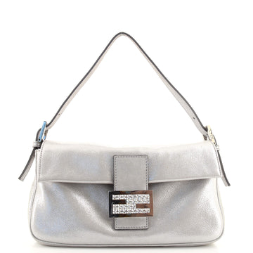 Fendi Baguette Bag Metallic Leather with Crystal Detail