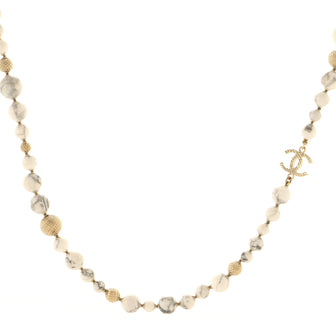 Chanel CC Station Long Necklace Ruthenium with Resin and Faux Pearls