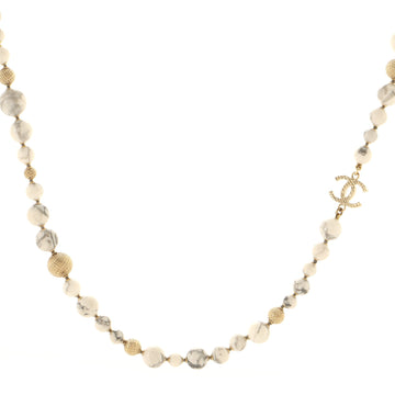 Chanel CC Station Long Necklace Ruthenium with Resin and Faux Pearls