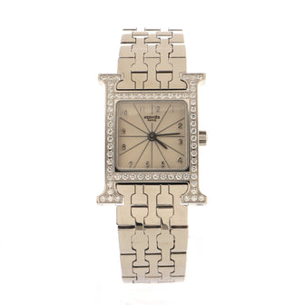 Hermes Heure H Quartz Watch Stainless Steel with Diamond Bezel 21