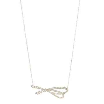 Tiffany & Co. Bow Knot Pendant Necklace 18K White Gold with Diamonds Large