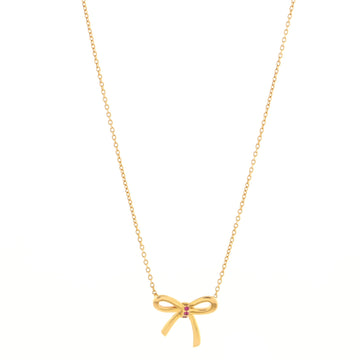 Tiffany & Co. Bow Pendant Necklace 18K Rose Gold with Pink Sapphires Mini
