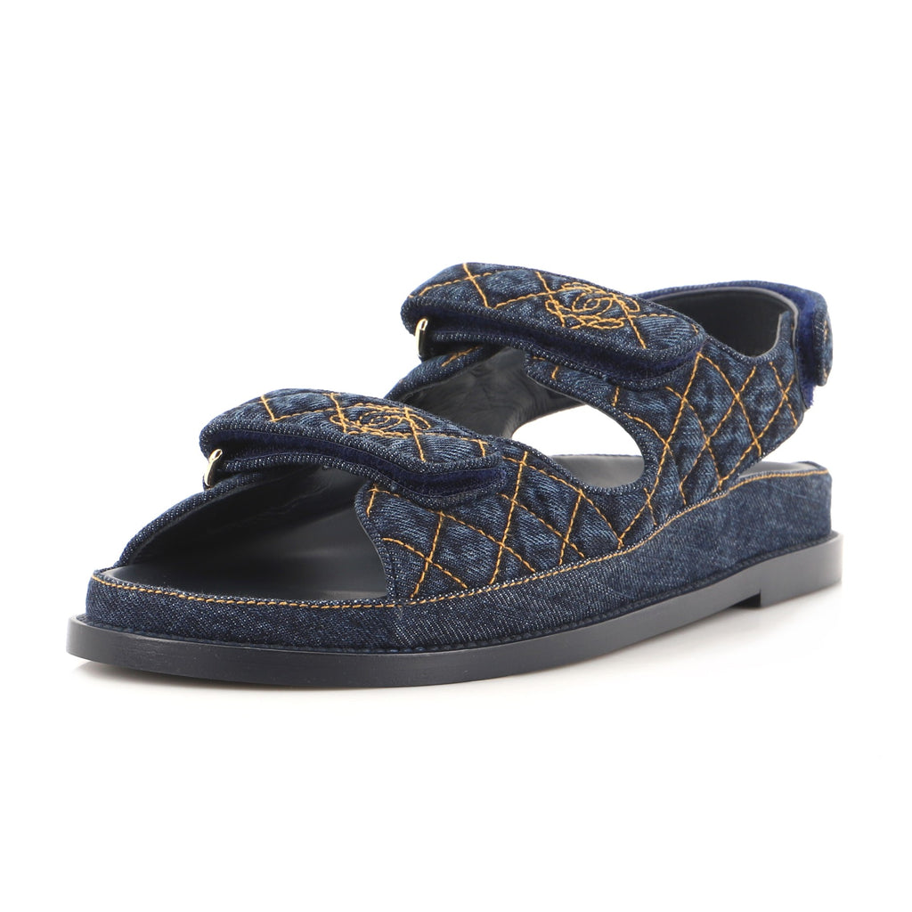 CHANEL Rubber CC Dad Sandals 39 Navy 764673