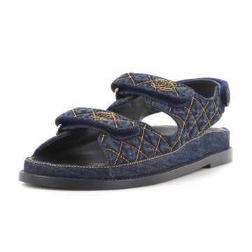 Chanel Women's Velcro Dad Sandals Quilted Denim