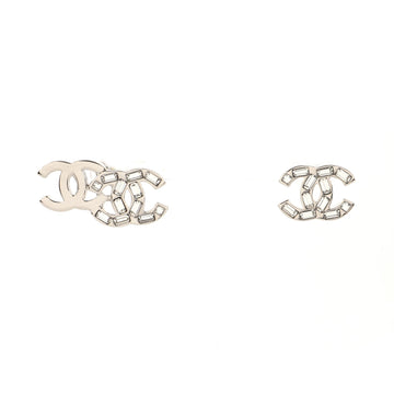 Chanel Asymmetrical Baguette Double CC Stud Earrings Metal and Crystals