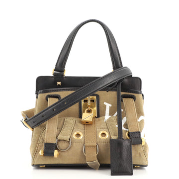 Valentino Joy Lock Top Handle Bag Printed Canvas Small