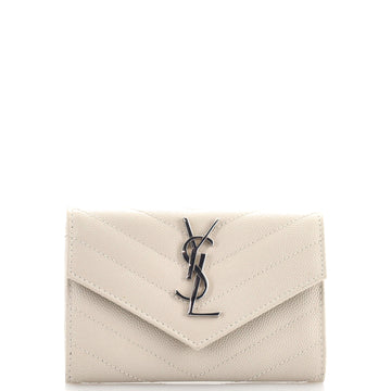 Saint Laurent Envelope Flap Card Case Chevron Leather