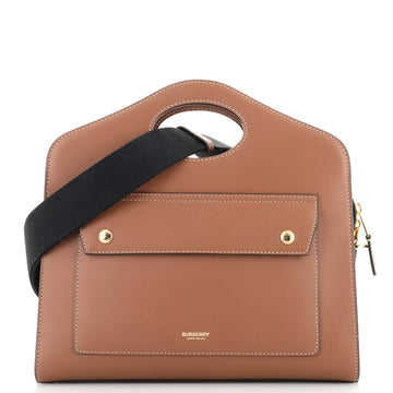 Burberry Pocket Tote Topstitched Leather Medium