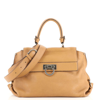 Salvatore Ferragamo Sofia Satchel Pebbled Leather Medium