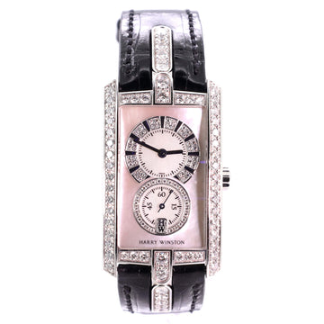 Avenue C Second Hand Quartz Watch White Gold and Alligator with Diamond Bezel, Subdials and Mother of Pearl 26