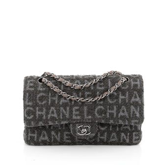 Chanel Classic Double Flap Bag Printed Quilted Tweed Medium green