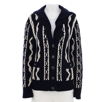 Chanel Women's Nautical Cable Knit Cardigan Wool and Cashmere Blend