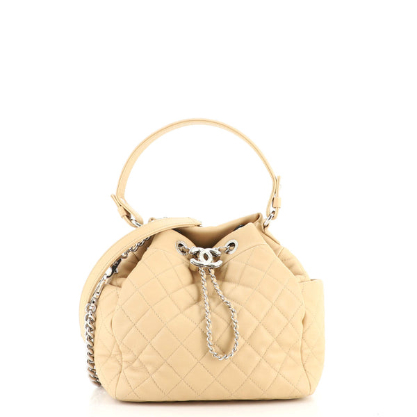 Chanel Brown Quilted Leather CC Lock Drawstring Bucket Bag Chanel